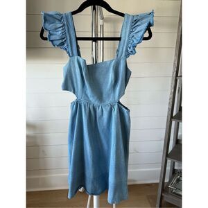Vici Denim Flare Mini Cutout Dress Small